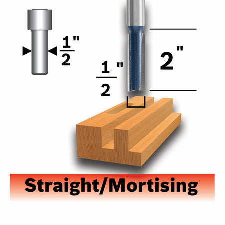 Bosch 85251MC 1/2 In. x 2 In. Carbide-Tipped Double-Flute Straight Router Bit