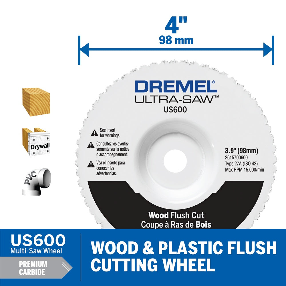 Dremel US600-01 Ultra-Saw 4 In. Premium Carbide Wood and Plastic Flush Cut Wheel