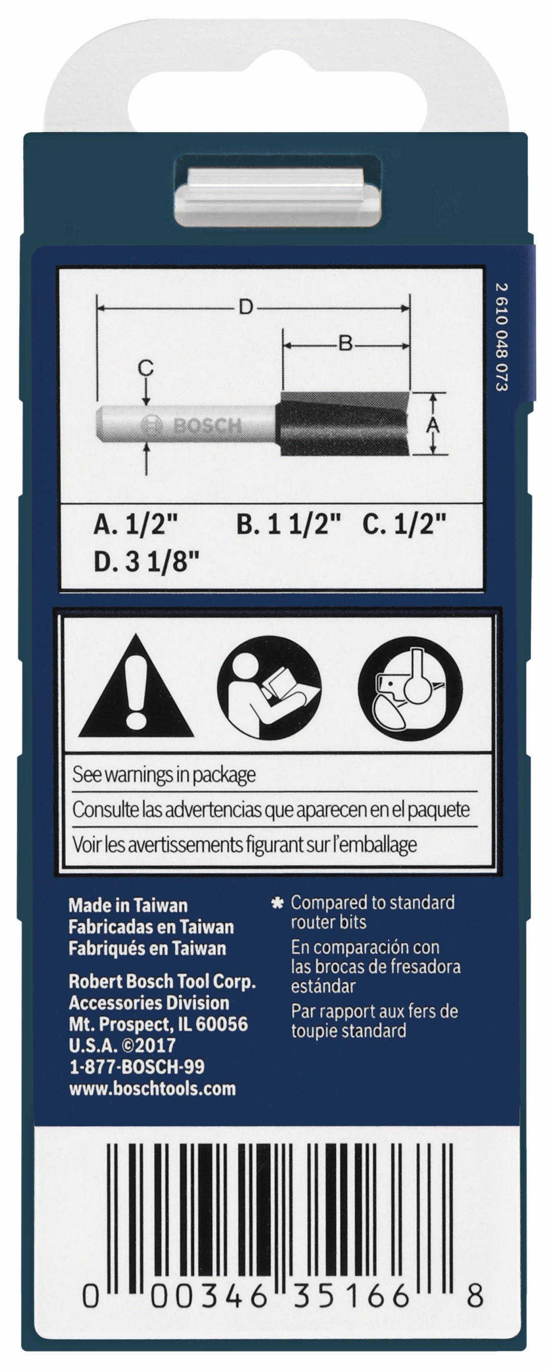 Bosch 85242MC 1/2 In. x 1-1/2 In. Carbide-Tipped Double-Flute Straight Router Bit