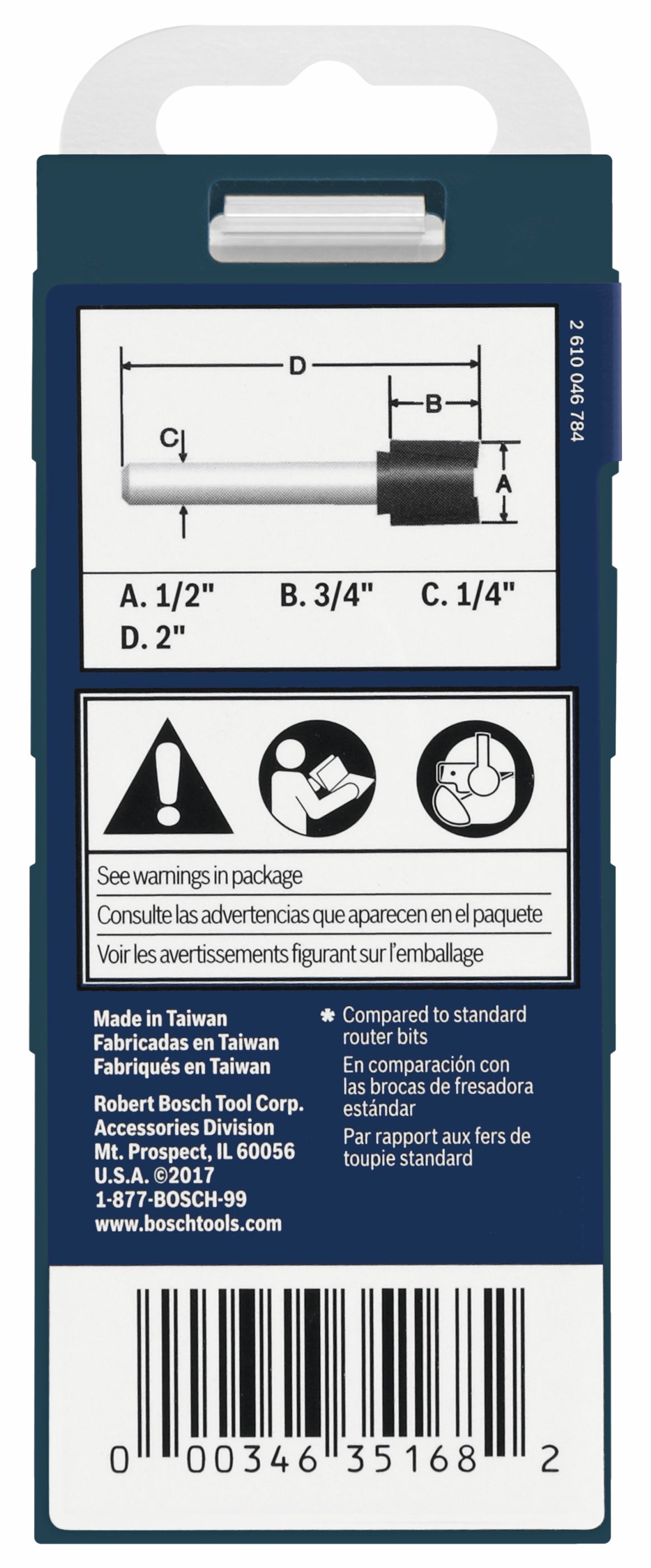 Bosch 85249MC 1/2 In. x 3/4 In. Carbide-Tipped Hinge Mortising Router Bit
