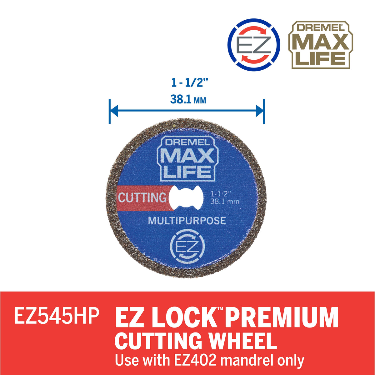 Dremel EZ545HP EZ Lock Max Life1-1/2" (38.1mm) High Performance Diamond Wheel, 1 Cutting Wheel