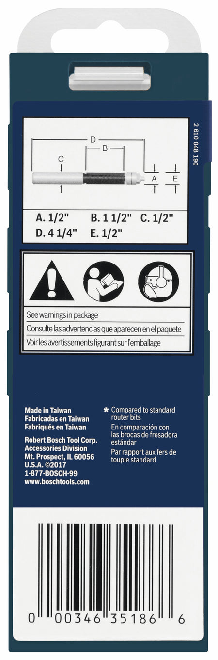 Bosch 85601MC 1/2 In. x 1-1/2 In. Carbide-Tipped Double-Flute Template Trim Router Bit