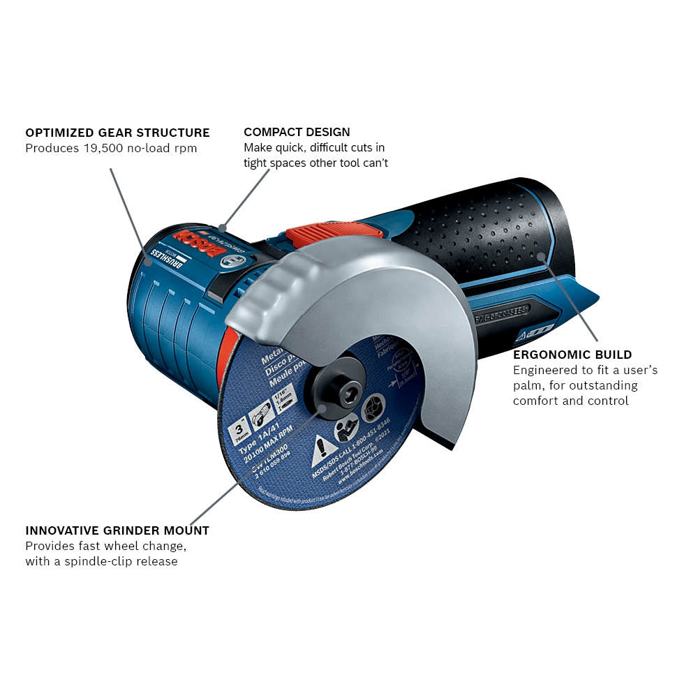 Bosch GWS12V-30N 12V Max Brushless 3 In. Angle Grinder (Bare Tool)