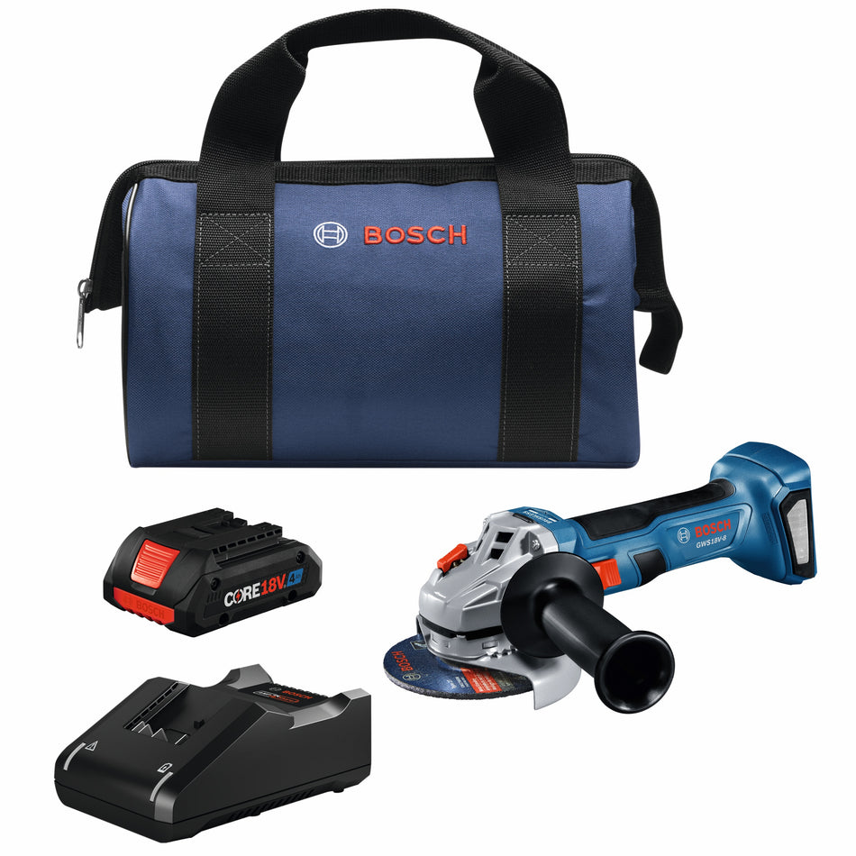Bosch GWS18V-8B15 18V Brushless 4-1/2 In. Angle Grinder Kit with (1) CORE18V® 4 Ah Advanced Power Battery