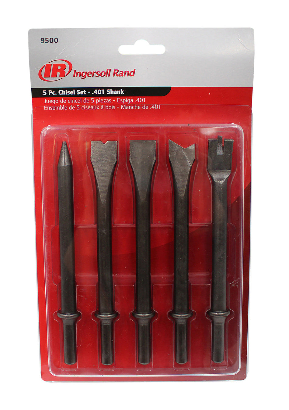 Ingersoll Rand 7" Hammer Chisel Set, .401" Shank, 5-Piece – 9500