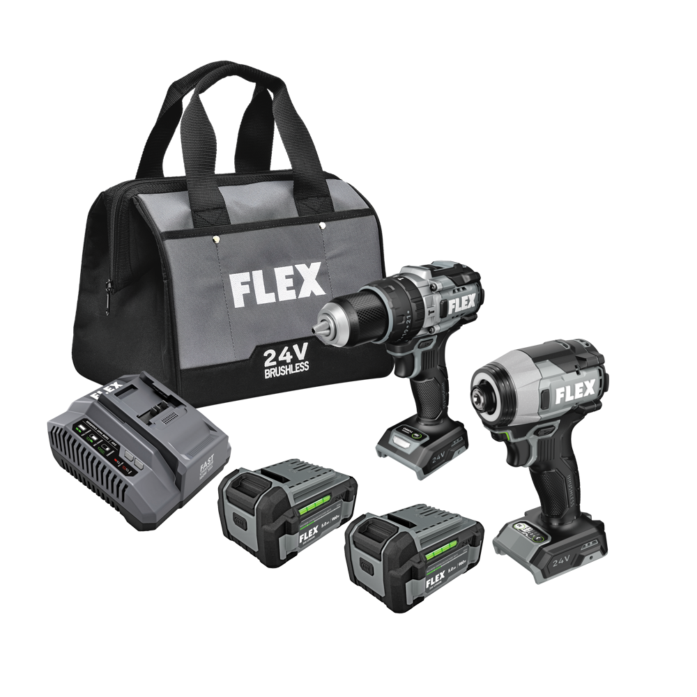 FLEX FXM210-2C Hammer Drill with Turbo Mode and Quick Eject Impact Driver Kit