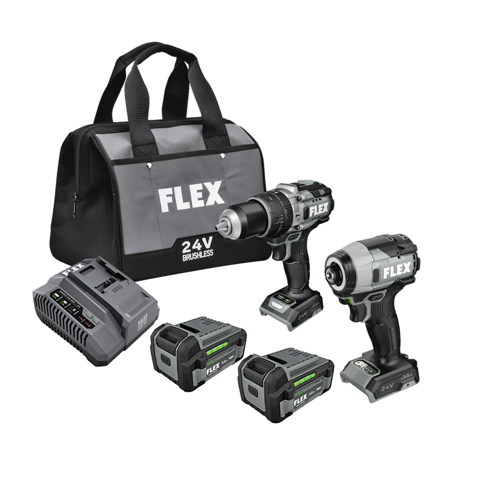 FLEX FXM210-2C Hammer Drill with Turbo Mode and Quick Eject Impact Driver Kit