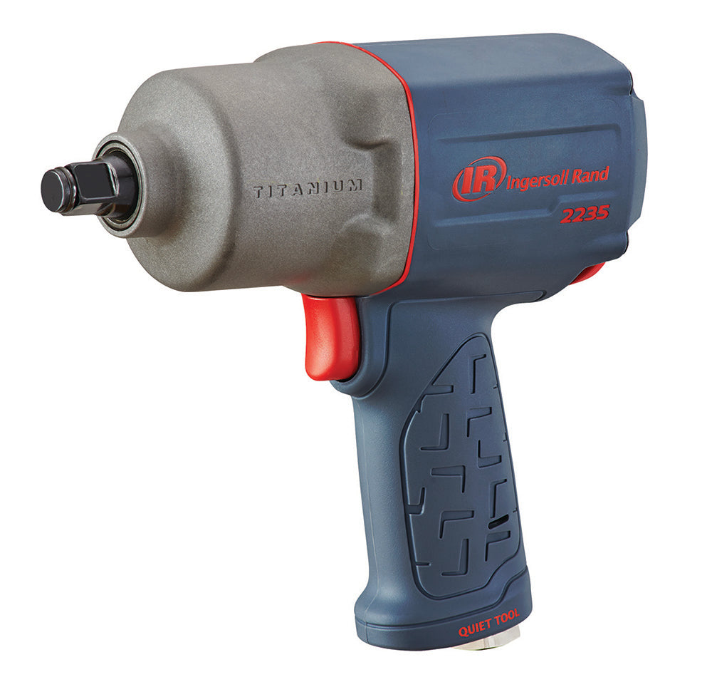Ingersoll Rand 1/2" Air Impact Wrench, Quiet, 1300 ft-lb Torque, Titanium Hammercase, Friction Ring Retainer, Pistol