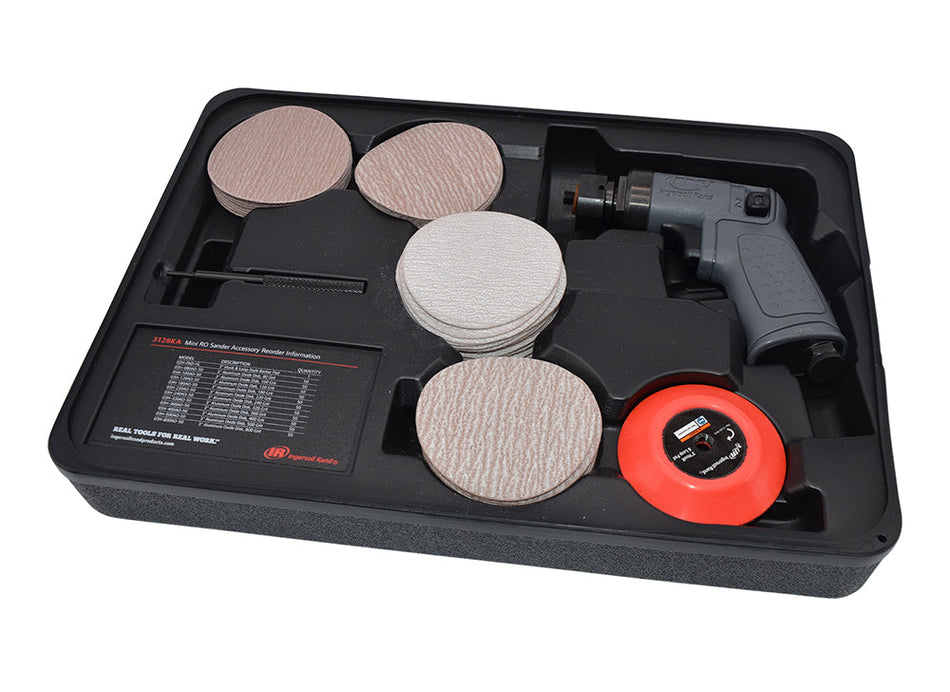 Ingersoll Rand Mini Air Random Orbital Sander 71-Piece Kit, 3" Hook & Loop Pad, 15,000 RPM, 0.2HP, Pistol – 3128KA – view 2