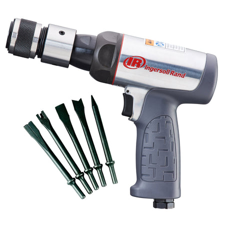 Ingersoll Rand Vibration Reduced Air Hammer 5-Piece Chisel Set, 3530 BPM, 2-5/8" Stroke, Round Shank – 123MAXK