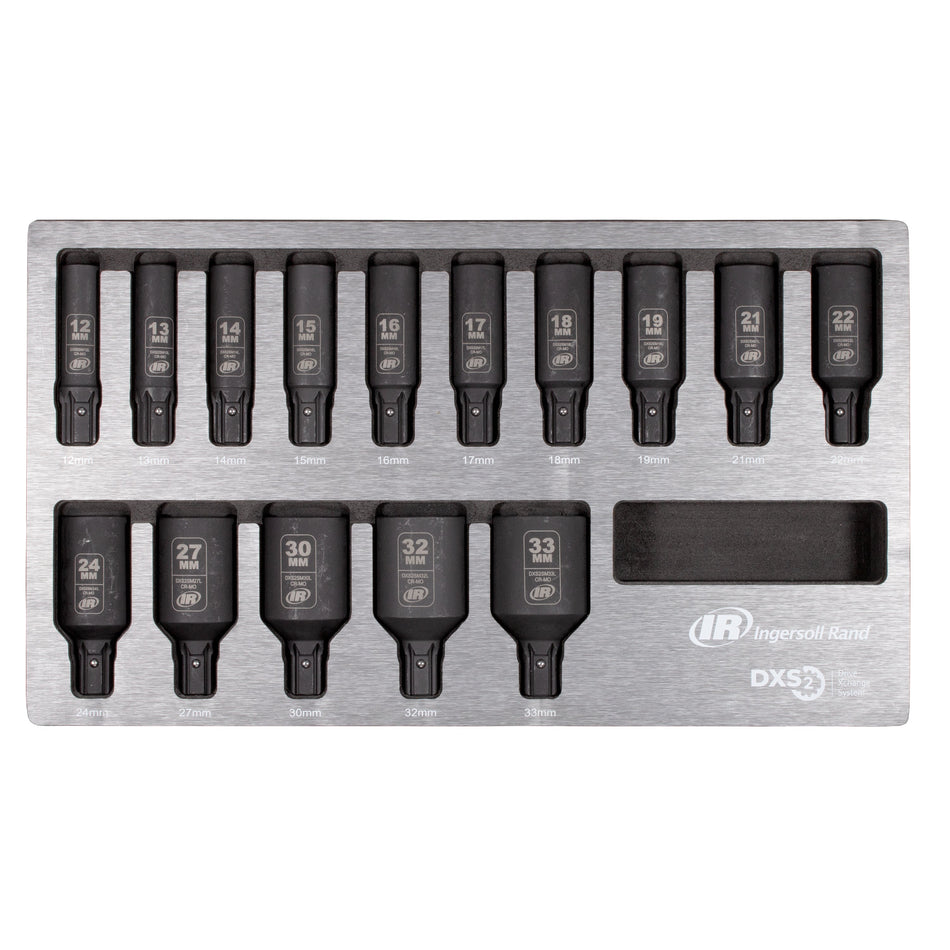 Ingersoll Rand DXS2 Drive Hex Deep Metric Impact Socket Set, 15-Piece – DXSK2M15L