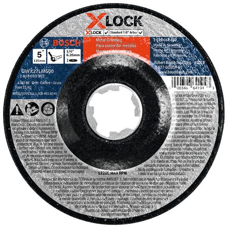 Bosch GWX27LM500 5 In. x 1/4 In. X-LOCK Arbor Type 27 30 Grit Metal Grinding Abrasive Wheel